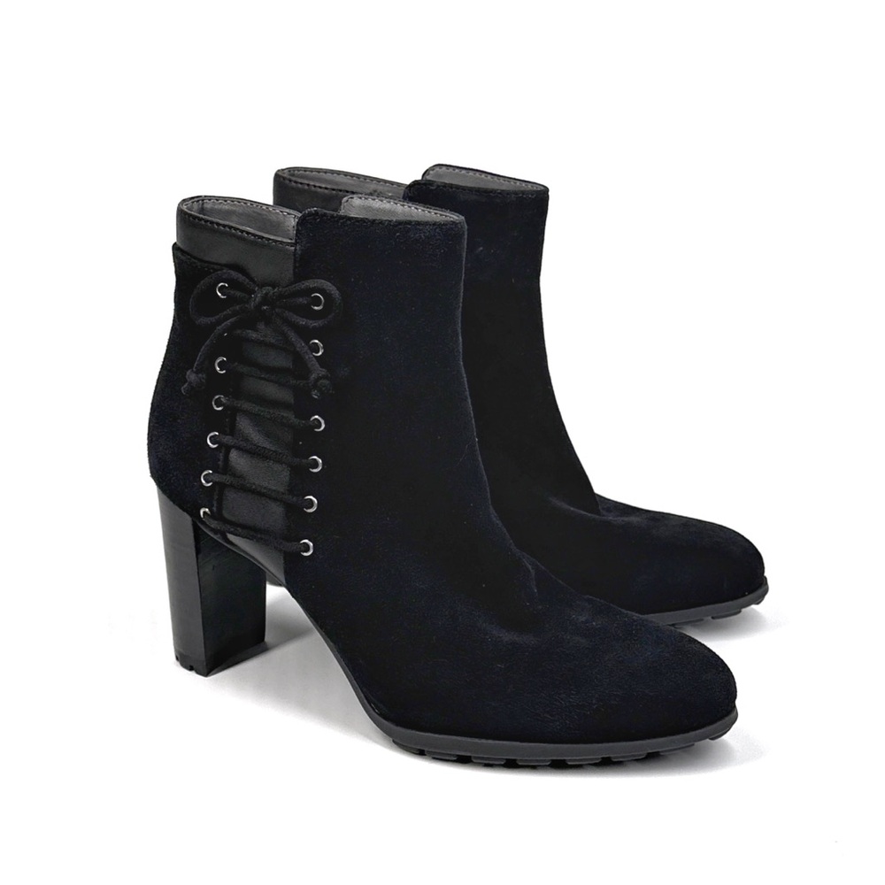 Adrienne Vittadini Trend Black Suede Ankle Boots Side Zip Block Heel Size 6.5